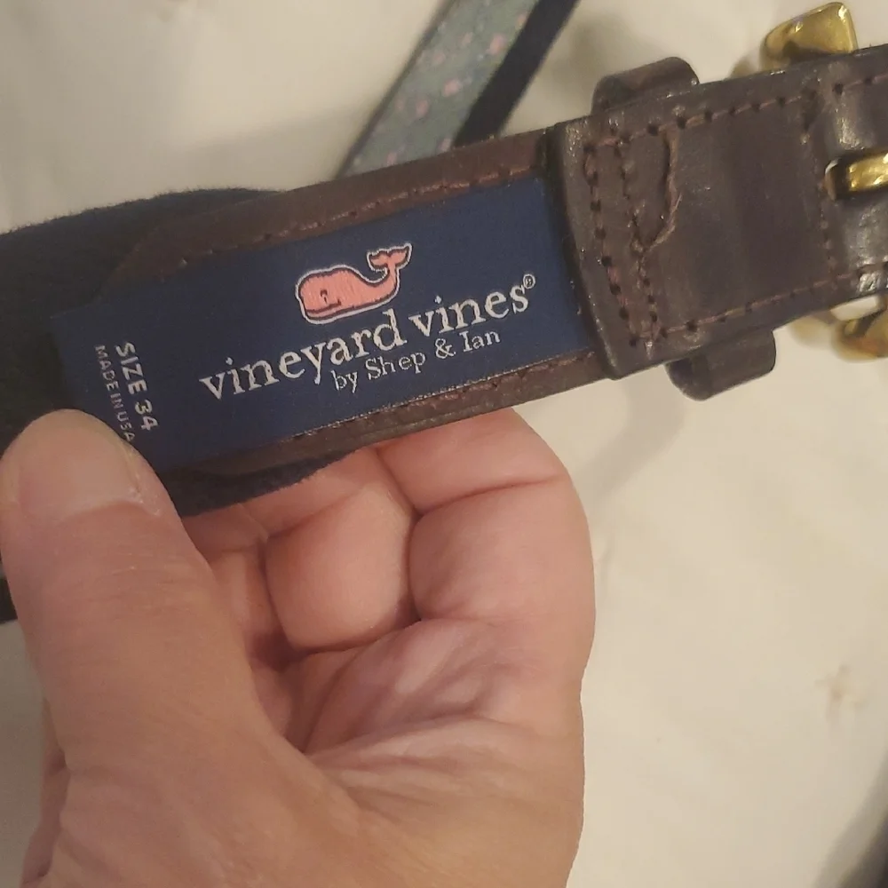 Vineyard Vines Pink and Green Belt with Leather Accents